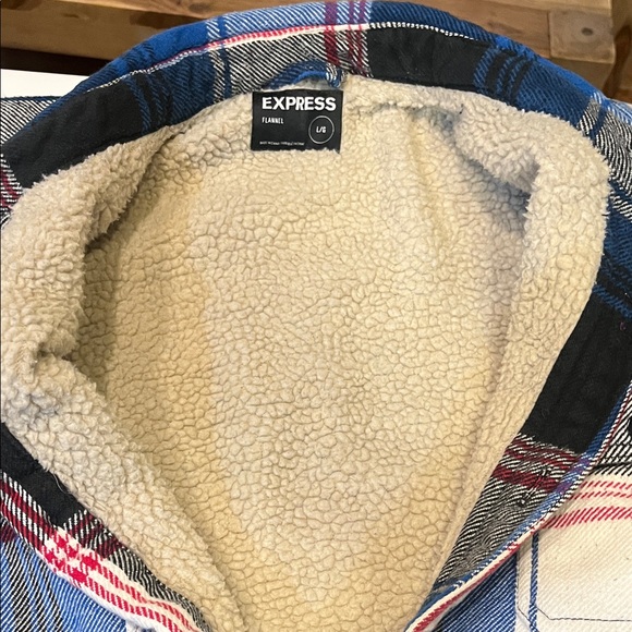 Express Blue and Red Plaid Flannel Jacket - Picture 4 of 9